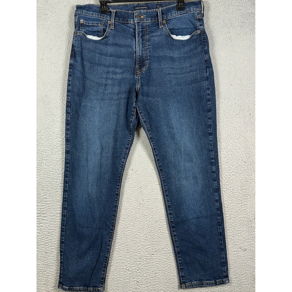 Lucky Brand 412 Jeans Mens 36X30‎ Blue Athletic Slim Distressed Denim Stretch